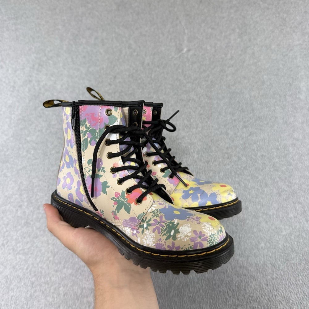 Dr Doc‎ Martens Womens 1460 Flowers Lace Up Zip Up Combat Boots SZ 5 Womens US